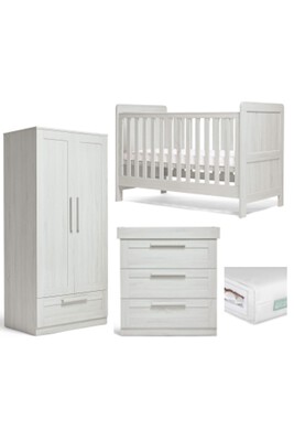 Atlas 4 Piece Cotbed Set with Dresser Changer, Wardrobe and Premium Dual Core Mattress